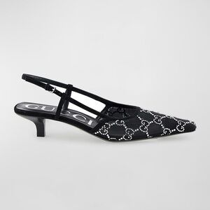 Gucci Black Crystal-Studded Slingback Kitten Heel